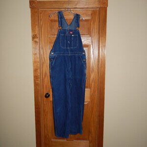 Dickies Bib Overalls Men's Size 42x32 Blue Denim Jean Carpenter Workwear Pants